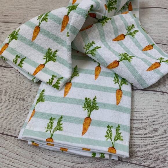 Martha Stewart Striped Carrot Kitchen Hand Towel Set of 2 16x24" Cotton - Picture 2 of 9